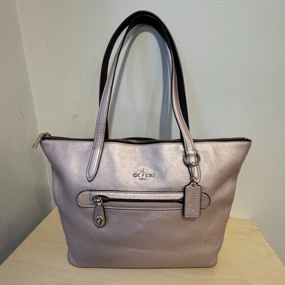 ✨ Coach Taylor Tote | Pink Metallic Pebble Leather ✨ - Picture 2 of 12